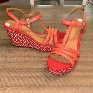 Clarks Hot Coral/Red Wedge Sandals
